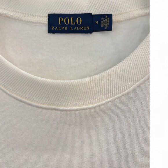 Polo Ralph Lauren Logo Leather Sweatshirt Red Black Stripe Unisex Size MM - Picture 6 of 13